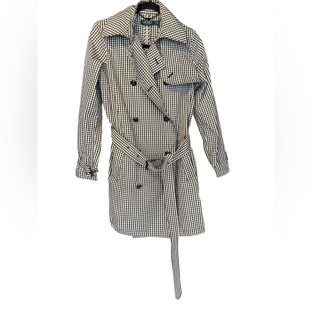 Ralph Lauren Coat Women's 2 Gingham Twill Trench Plaid Rain Double Breasted Belt - Picture 2 of 8